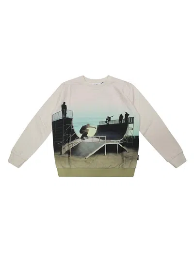 Molo Kids' Mattis Graphic Printed Crewneck Sweatshirt In Bianco