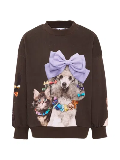 Molo Kids' Maxi Animal-print Bow-detail Sweater In Brown