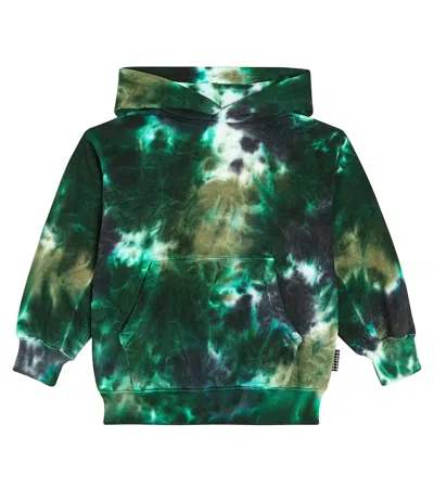 Molo Kids' Maxx Tie-dye Cotton Jersey Hoodie In Multicoloured