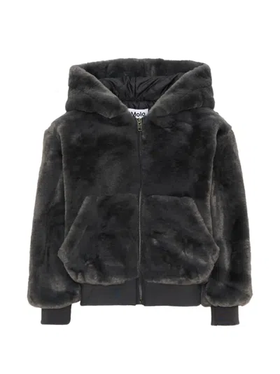 Molo Kids' Maya Faux-fur Hooded Jacket In Grey