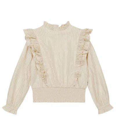 Molo Kids' Metallic Ruffled Top In Pearled Ivory
