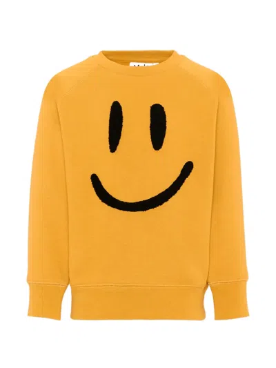 Molo Kids' Mike Smile-patch Raglan-sleeve Sweater In Yellow