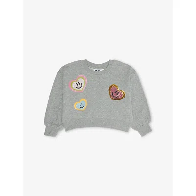 Molo Kids' Grey Melange Miki Sequin-graphic Cotton-jersey Sweatshirt 4-12 In Gray
