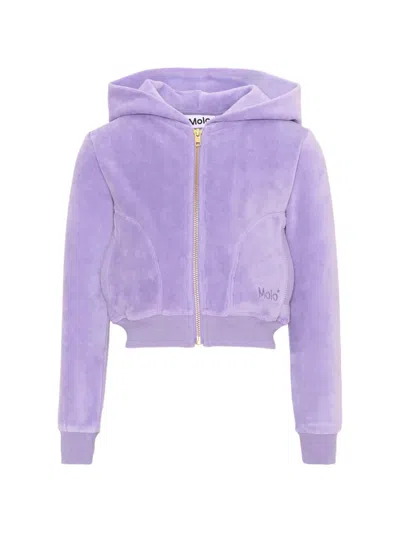 Molo Kids' Milla Velour Zip-up Hoodie In Purple
