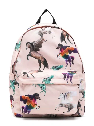 Molo Kids' Mio Pegaso-print Backpack In Pink