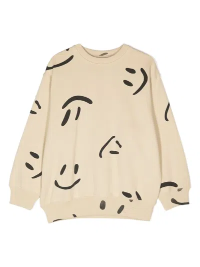 Molo Kids' Monti Smiley-face Print Sweatshirt In Neutrals