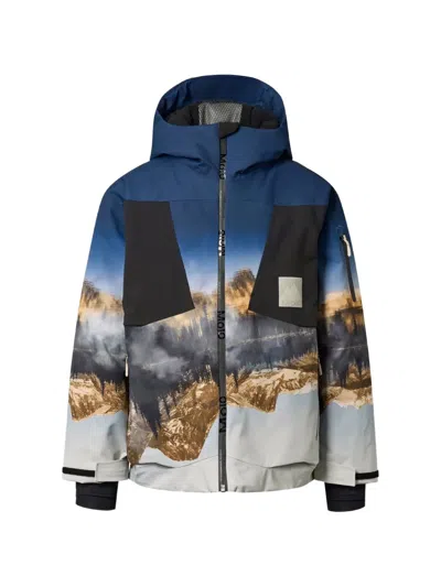 Molo Kids' Mountain-print Hooded Jacket In Blue