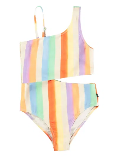 Molo Kids' Naan Rainbow-stripe Swimsuit In Yellow