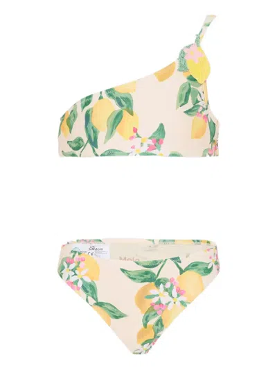 Molo Kids' Naja One-shoulder Floral Bikini In Neutral