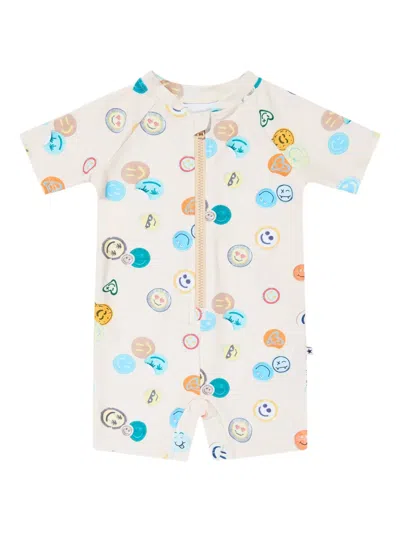 Molo Babies' Smiley Face Sun-protection Suit In Ivory