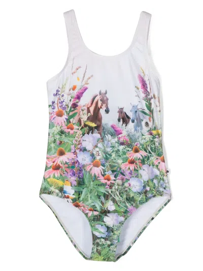 Molo Kids' Nika Graphic-print Swimsuit In White