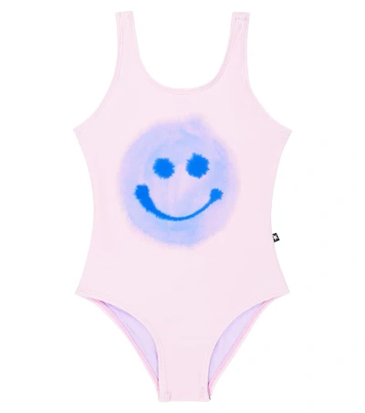 Molo Kids' Nika Printed Swimsuit In Lilac Smile