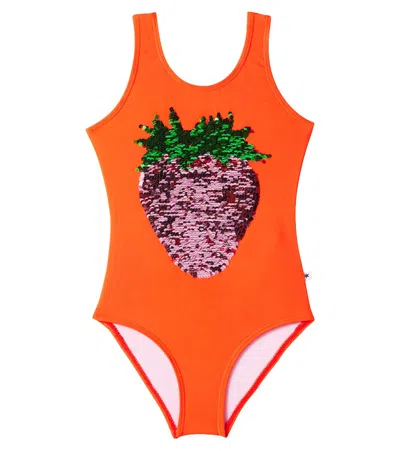 Molo Kids' Nika Sequined Swimsuit In Glitter Strawberry