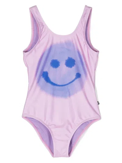 Molo Kids' Nika Smiley-face Print Swimsuit In Pink