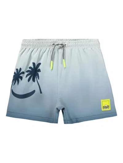 Molo Kids' Niko Palm-tree Swim Shorts In Blue