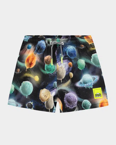 Molo Kids' Niko Printed Swim Shorts In Multi