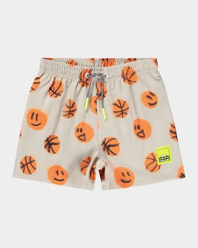 Molo Kids' Niko Printed Swim Shorts In White