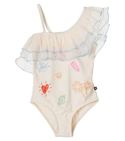 Molo Nilla Embroidered Ruffled Swimsuit In White