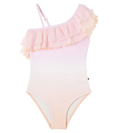 Molo Kids' Nilla Ombré Ruffled Swimsuit In Pink