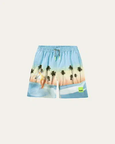 Molo Kids' Palm Tree-print Swim Shorts In Blue