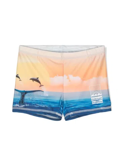 Molo Kids' Norton Placed Swim Shorts In Blue