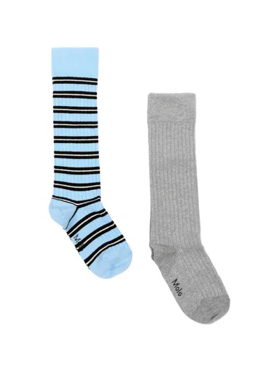 Molo Kids' Norvina Ribbed-knit Striped Socks (set Of Two) In Blue