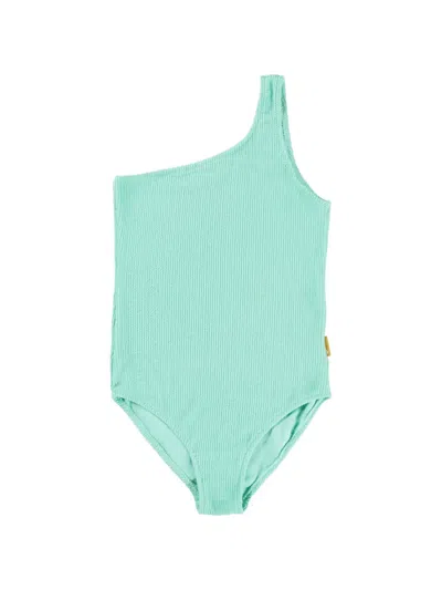 Molo Kids' One-shoulder Textured Swimsuit In Green