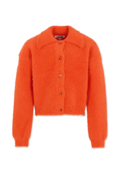 Molo Kids' Orange Cardigan For Girl With Logo