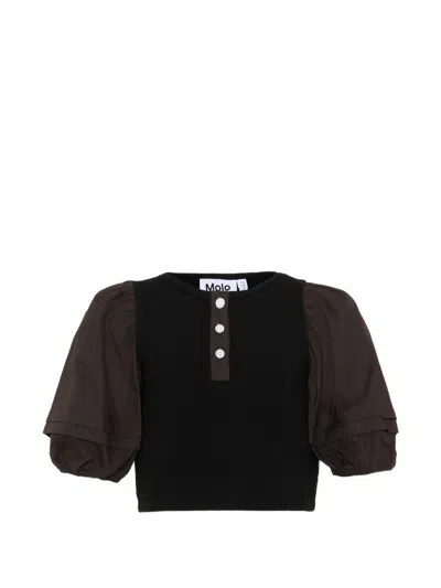 Molo Kids' Organic Cotton-blend Buttoned T-shirt In Black