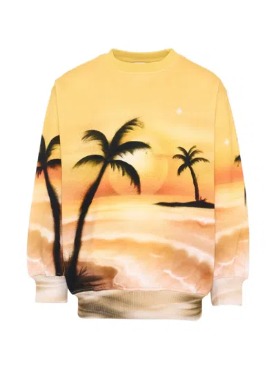 Molo Kids' Palm Tree Crew-neck Sweater In Yellow
