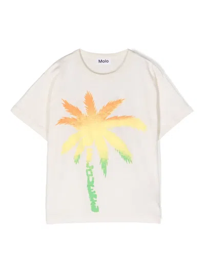 Molo Kids' Palm Tree-print Cotton T-shirt In Neutrals