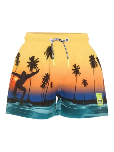 Molo Kids' Palm Tree-print Swim Shorts In Yellow