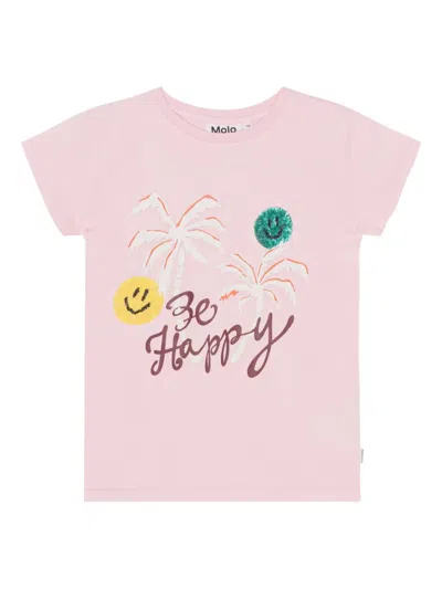 Molo Kids' Palm Tree-print T-shirt In Pink