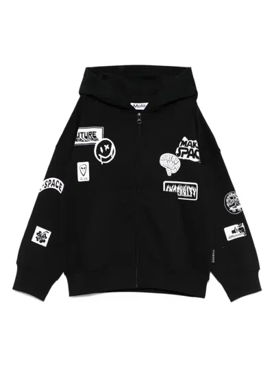 Molo Kids' Patch-detail Zip-up Hoodie In Black