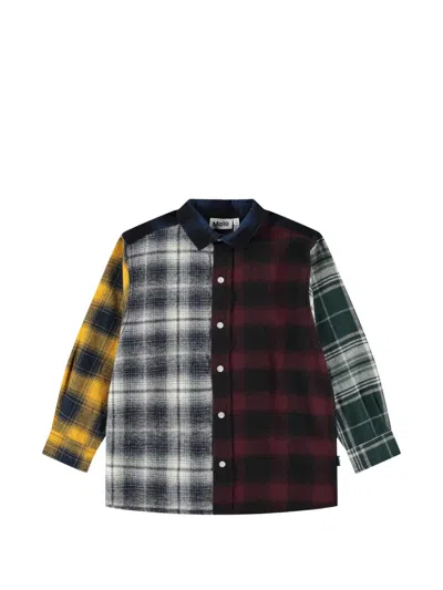 Molo Kids' Patchwork Check-print Shirt In Multi