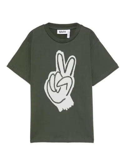 Molo Kids' Peace-sign Cotton T-shirt In Green