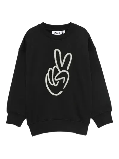 Molo Kids' Peace-sign Long-sleeves Sweatshirt In Black