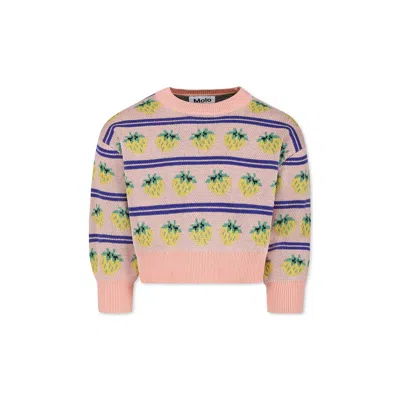 Molo Kids' Pink Crop Sweater For Girl With Strawberries