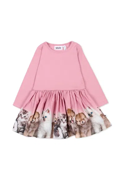 Molo Pink Dress For Baby Girl With Animal Print