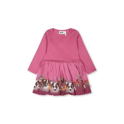 Molo Pink Dress For Baby Girl With Dog Print