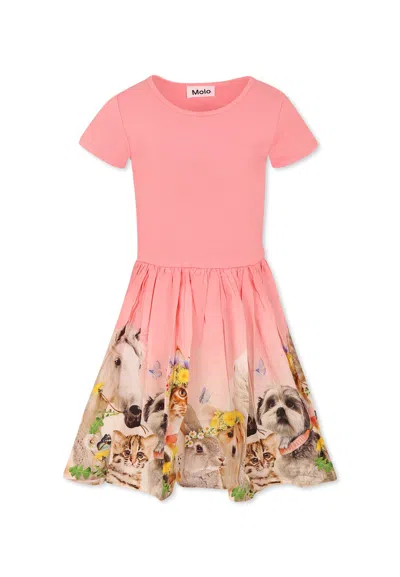 Molo Pink Dress For Girl With Animal