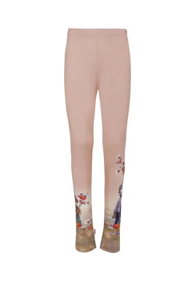 Molo Kids' Pink Leggings For Girl With Rabbit And Cat In Neutral
