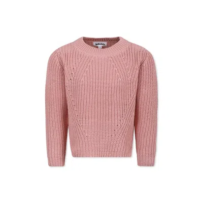 Molo Kids' Pink Sweater Pour Fille Avec Logo