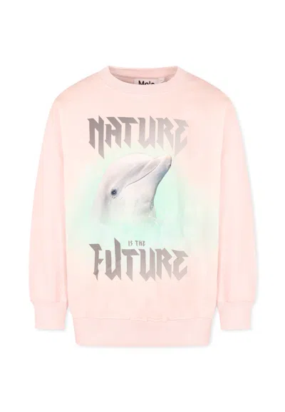 Molo Kids' Pink Sweatshirt For Girl With Dolphin