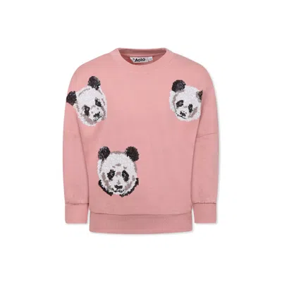 Molo Kids' Pink Sweatshirt For Girl With Panda