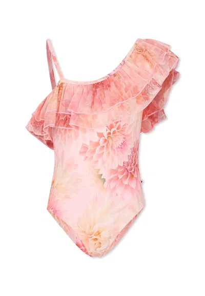 Molo Kids' Pink Swimsuit For Girl With Floral Print