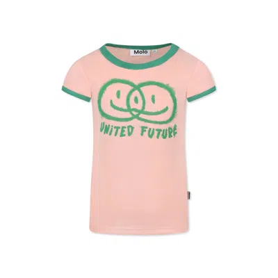 Molo Kids' Pink T-shirt For Irl With Smileys