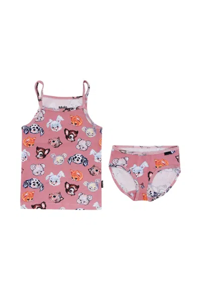 Molo Kids' Pink Tank Top Set For Girl With Animal Print In Multi