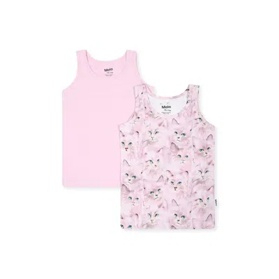 Molo Kids' Pink Tank Top Set For Girl With Cat Print