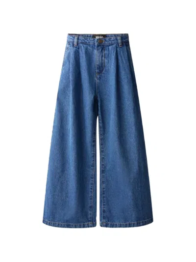 Molo Kids' Pleated Wide-leg Jeans In Blue